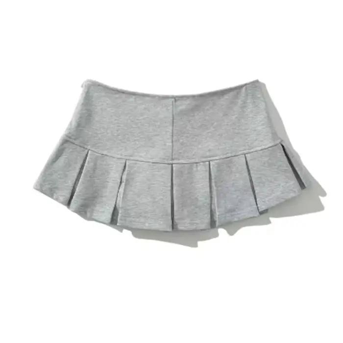 Mooyufon tissu Y2K Mini jupe femmes taille basse large plissé gris clair Sexy Vintage a-ligne jupe p