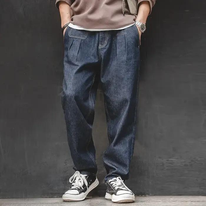 Maden rétro Denim lavage Baggy hommes Jean jambe large pantalon conique mode décontracté Streetwear