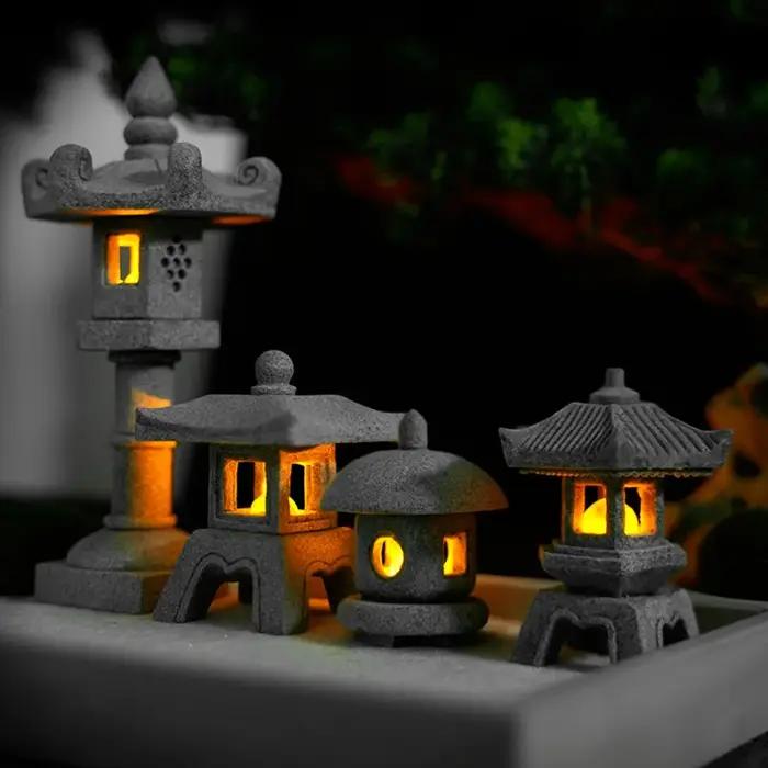 Mini pagode lanterne lumière jardin Statue Micro paysage Aquarium Zen cour Aquarium bonsaï Zen jardi