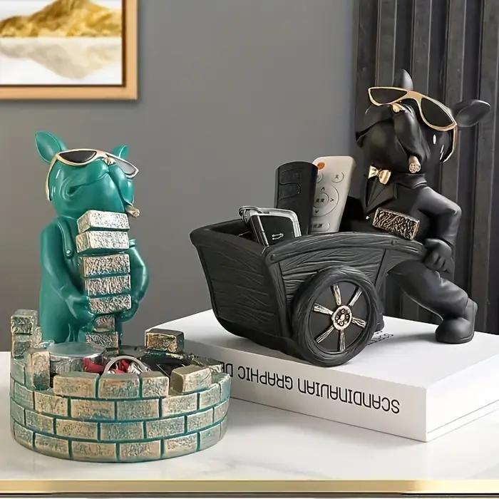 Statue de chien bouledogue français avec Barrow