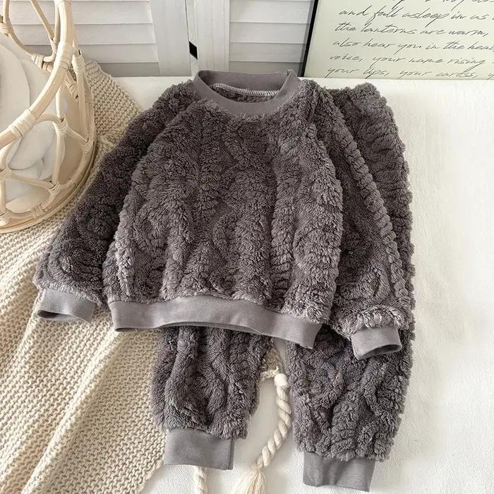Ensemble pyjama en flanelle pour bébé, automne et hiver, style coréen, en peluche épaisse, vêtements