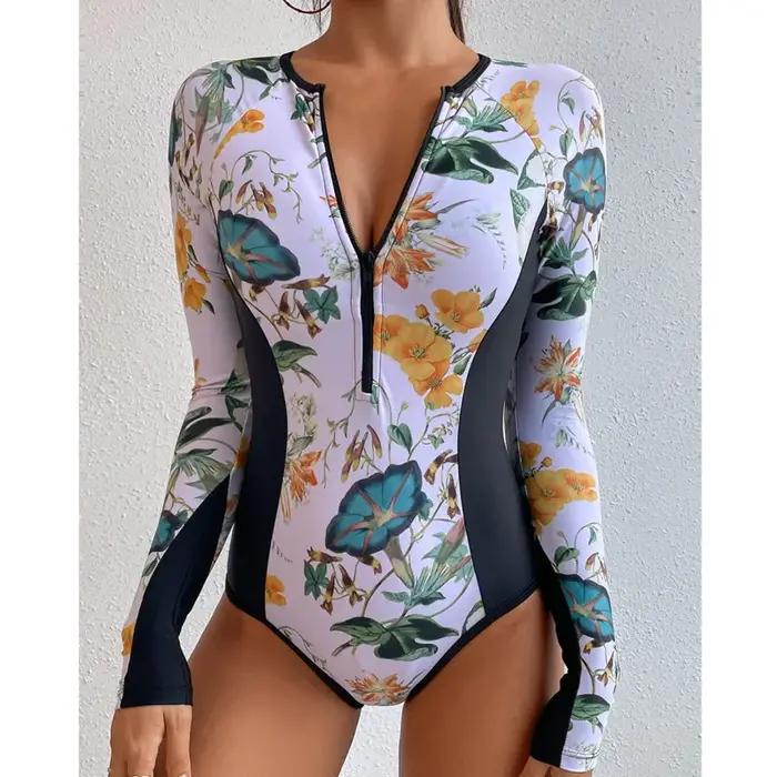 Nouveau maillot de bain une pièce fermé à manches longues maillots de bain pour sport surf body femm