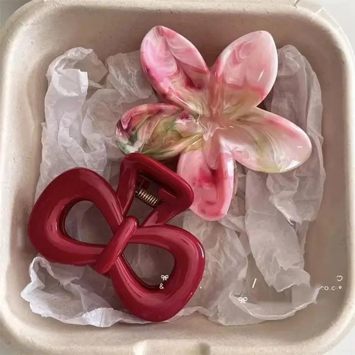 Pinces à cheveux vintage bleues à pois avec nœud rouge barrettes à griffes de requin pour femmes occasions décontractées année entière