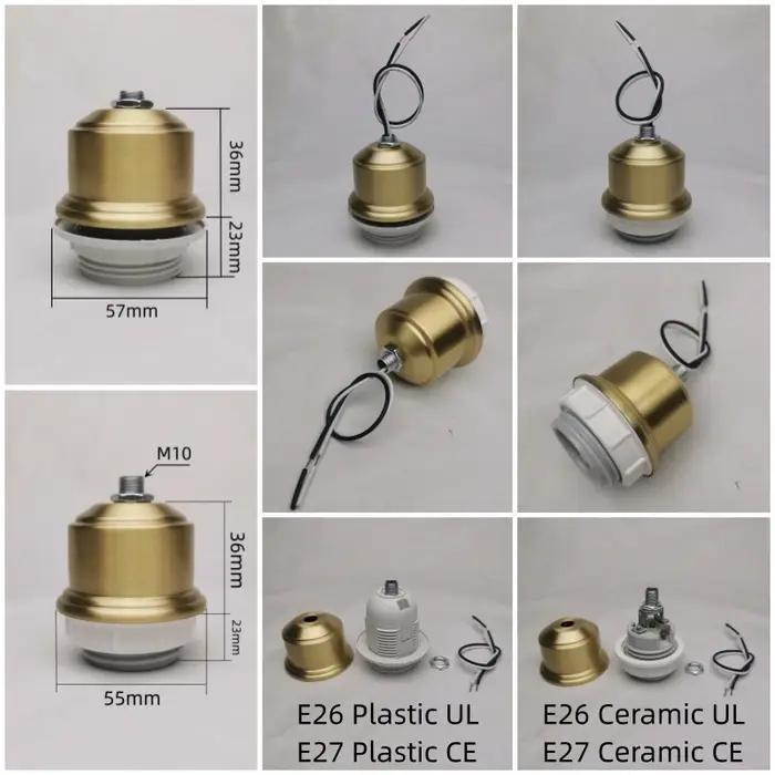 Support de lampe en céramique E27 E14, matériau en laiton, avec douille de lumière en fil, tasse en