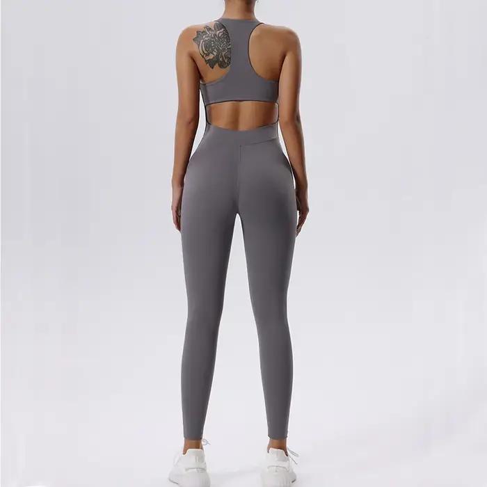 Ensemble de yoga à fermeture éclair pour femme, combinaisons de yoga, barboteuses de batterie d'entr