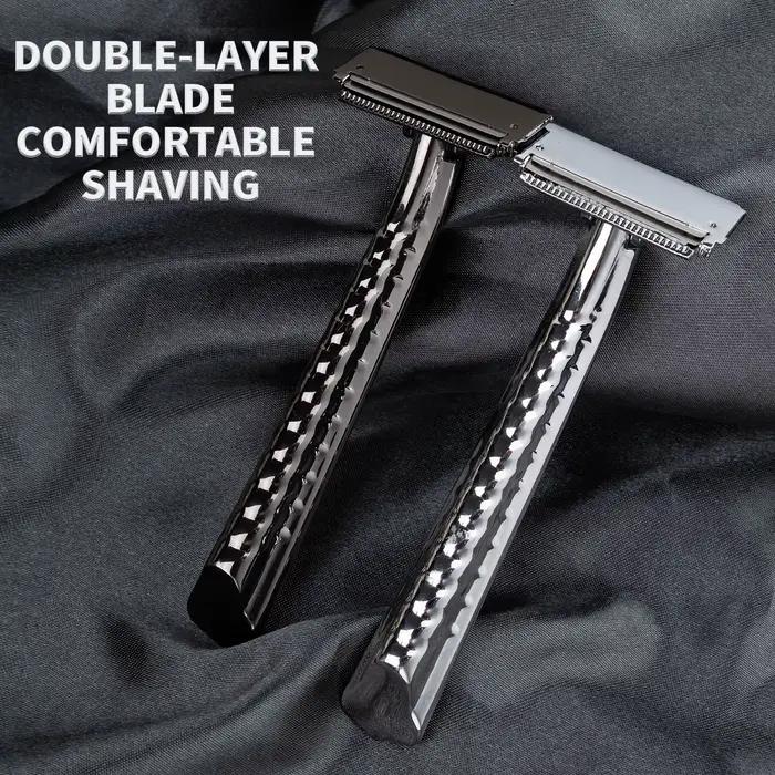 Rasoir manuel classique en métal à double lame semi-affûtée, rasoir à barbe en acier inoxydable à do