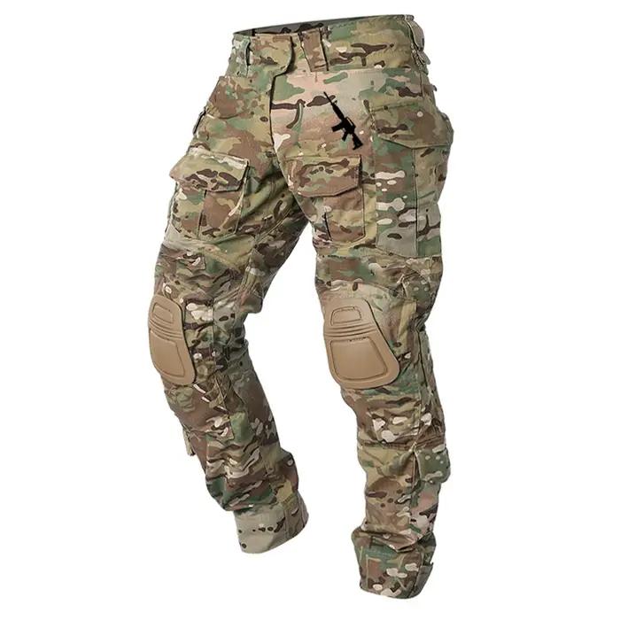 Pantalon camouflage Multicam tactique avec genouillères pour chasse discrète et paintball
