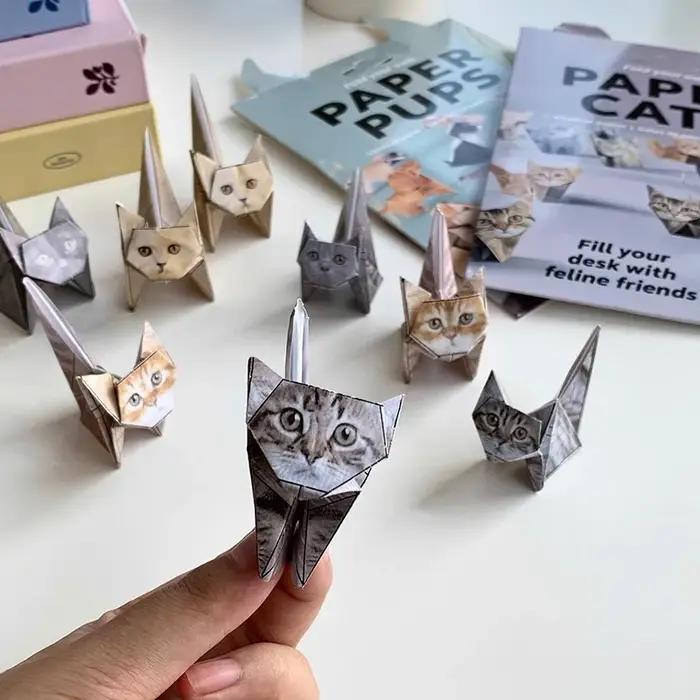 Kit d'origami géométrique créatif DIY pour enfants - Modèles d'animaux semi-finis Chat et Chien avec plus de 50 motifs pour pliage manuel amusant
