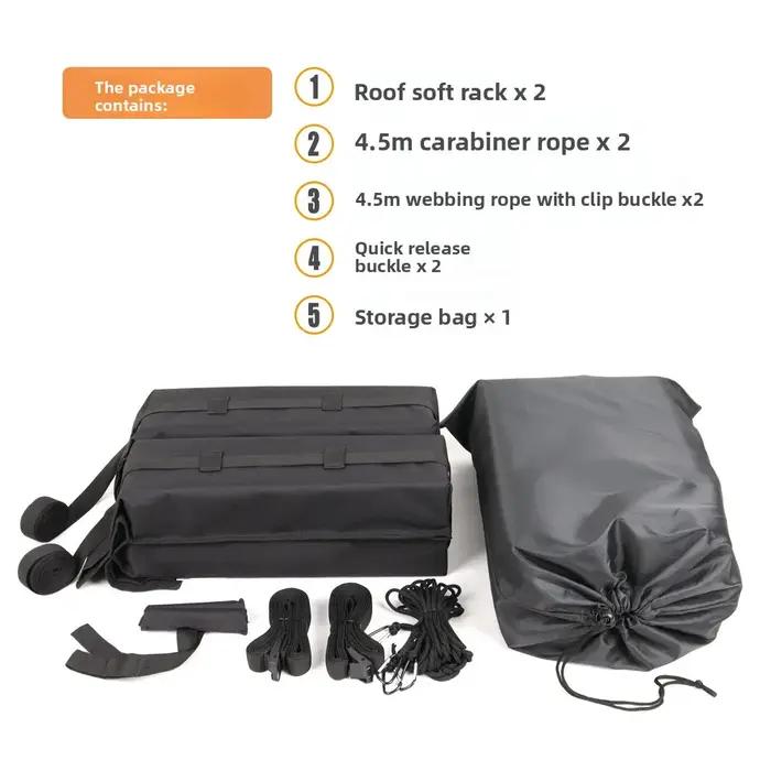 Barres de toit souples pliables T1 vert armée pour transport de camping et randonnée en plein air adaptable à différents véhicules