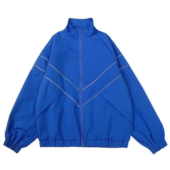 Veste coupe-vent à rayures réfléchissantes pour hommes, manteau Hip Hop, Streetwear, fermeture éclai