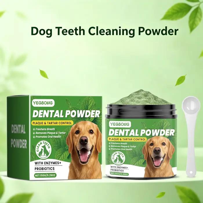 Poudre dentaire pour chiens YEGBONG 150g avec enzymes et probiotiques pour contrôle de plaque et tartre, rafraîchissement naturel de l'haleine, soins bucco-dentaires quotidiens et cadeau idéal pour animaux de compagnie occasions spéciales