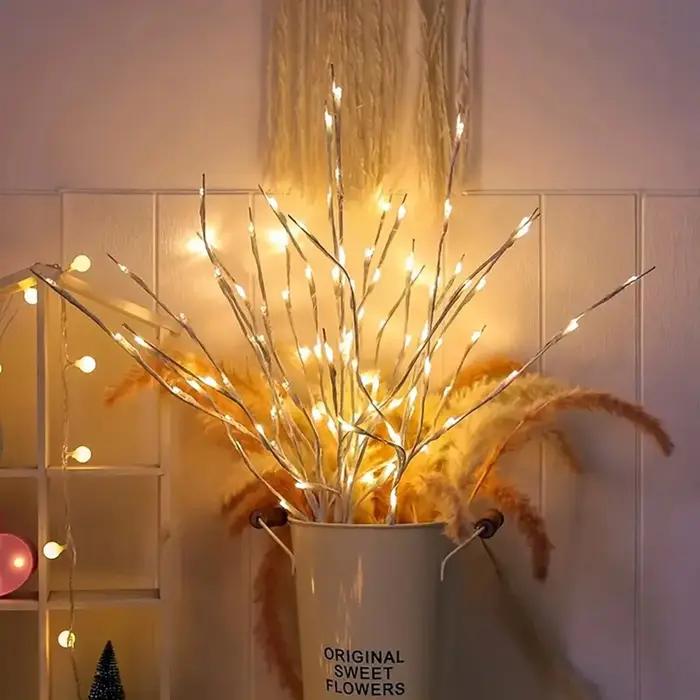 Branches de bouleau blanc à piles, 20 guirlandes lumineuses féeriques LED, Branches de saule pour la