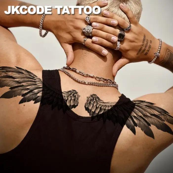 Tatouages imperméables pour hommes - Ensemble de 4 tatouages style graffiti urbain - Tatouages ailes de grande taille - Tatouages couronne, horloge, rose sur le dos de la main - Tatouages cool pour le