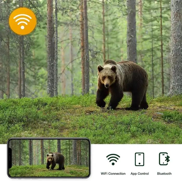 Caméra de chasse 4K avec vidéo en direct, contrôle par application Bluetooth, caméras pour la faune, vision nocturne 30MP, IP66, pièges photo WIFI801PRO