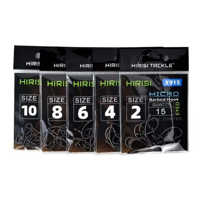 Hirisi 15x hameçons de pêche à la carpe avec oeil Micro barbe hameçons en acier à haute teneur en ca