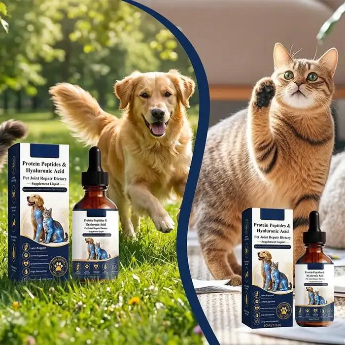 Gouttes nutritives pour les articulations des animaux de compagnie avec peptides et acide hyaluronique