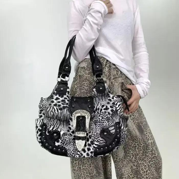 Y2K – sac fourre-tout en patchwork imprimé léopard pour fille épicée