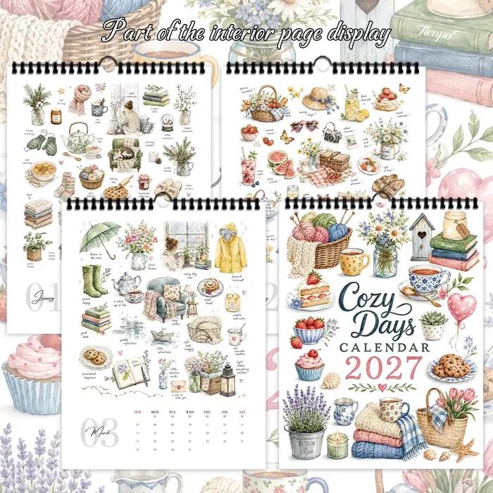 1 calendrier mural 2027, thème quotidien champêtre français, planificateur mensuel sur 12 mois, cadeau idéal pour les anniversaires, Noël, le Nouvel An
