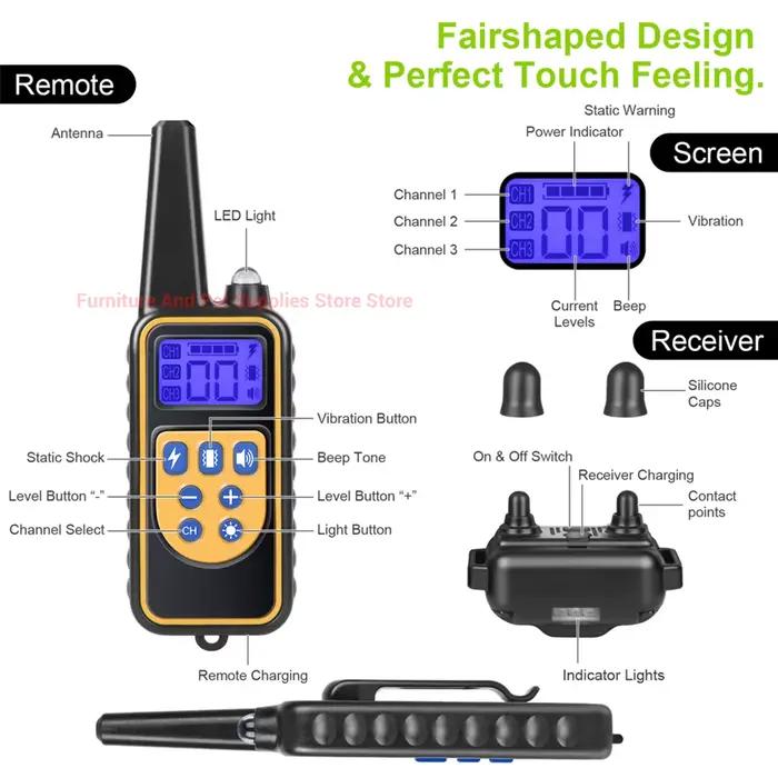 Collier de dressage électrique pour chien, étanche, pour animaux de compagnie, avec télécommande, dispositif Anti-aboiement Rechargeable, toutes tailles