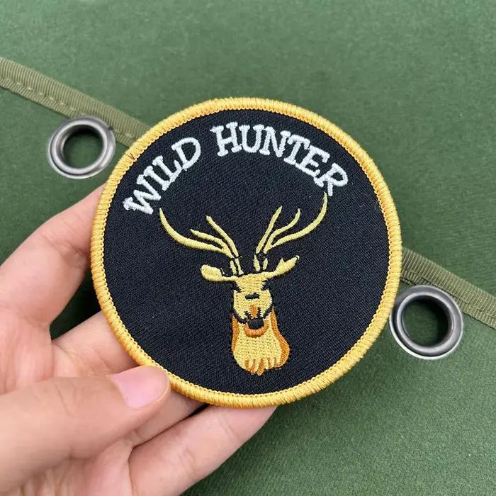 Patch brodé Wild Hunter Cerf et Sanglier, Patchs tactiques militaires de moral avec fixation auto-ag