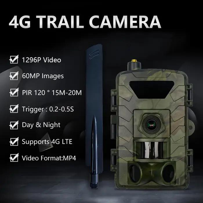 Caméra de chasse et de suivi des sentiers 4G SIM 60MP 1296P vision nocturne pour la faune activation par mouvement pour l'extérieur
