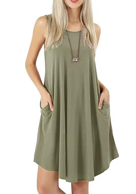 Offre spéciale d'été de la saison, sans manches, avec poches, gilet décontracté, T-shirt, robe mi-longue, Style frais et doux, mélange de coton et de Polyester, sans Co...