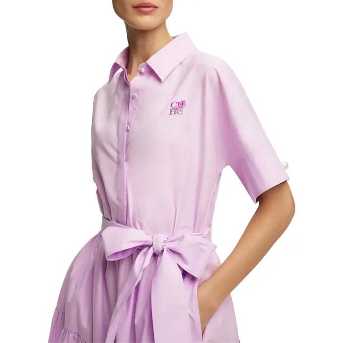 CHCH 2025 femmes robe été bureau dame élégante à manches longues couleur unie chemise robe d'été déc