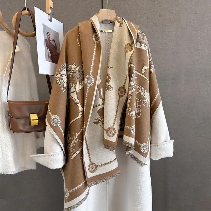 Mode hiver Pashmina élégant cheval imprimé châle enveloppement femmes luxe cachemire écharpe Femme é