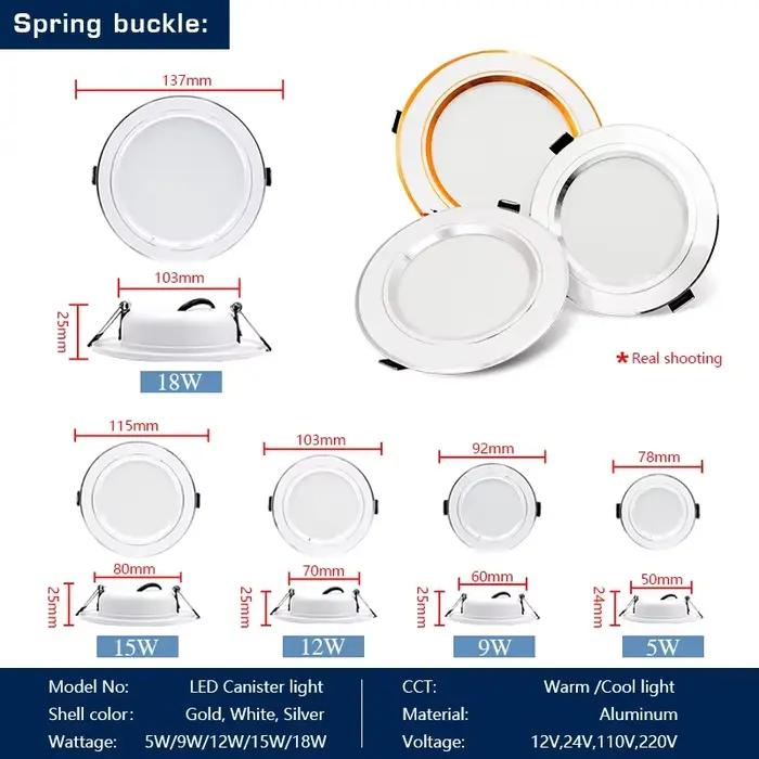 LED Downlight AC110V 220V Ultra-mince 5W 9W 12W 15W 18W DC12V 24V LED plafonnier encastré Downlights
