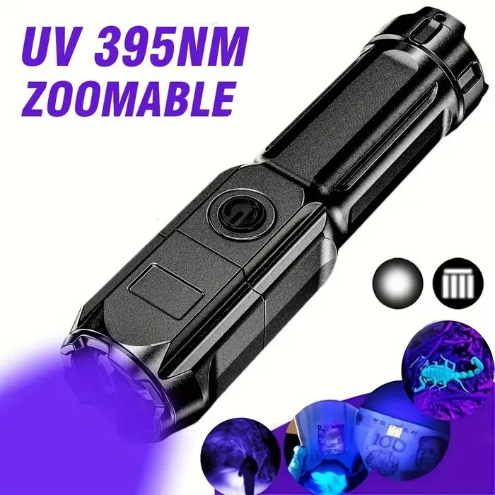 Lampe de poche UV Portable UV395NM, torche ABS Zoomable, 3 Modes, lampes de poche ultraviolettes pou