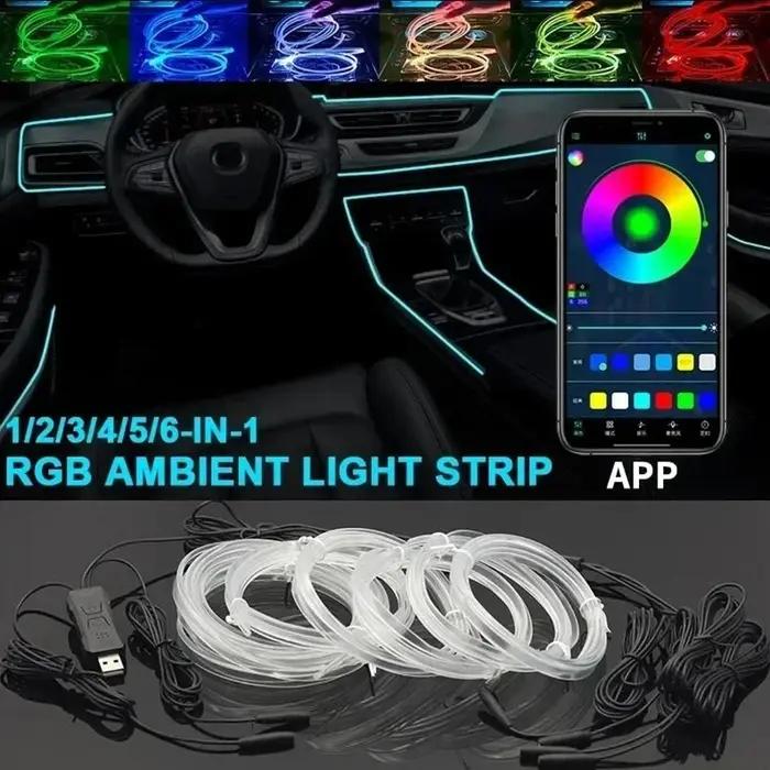 Bande lumineuse d'ambiance LED RGB pour intérieur de voiture, Fiber optique USB néon Invisible, lamp