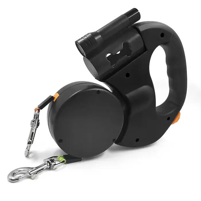 Laisse Double rétractable pour petits chiens, 3M, réfléchissante, pivotante à 360 degrés, sans enchevêtrement, pour animaux de compagnie, avec lumières LED