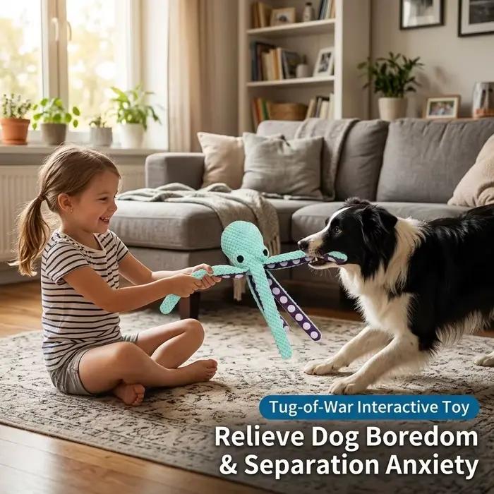 Jouet pour chien pieuvre couineur, jouet à mâcher en peluche ananas avec couineur et tentacules froissés, jouet interactif pour chiot pour le soin dentaire, pour chiens de petite et moyenne taille