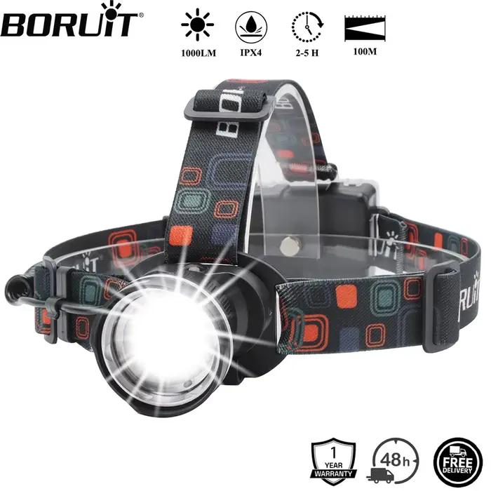 BOIRUiT RJ-2166 Zoom LED phare 1000LM puissant phare utilisation AA batterie tête torche étanche Cam
