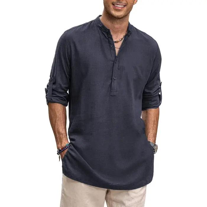 Chemise Henley en coton surdimensionnée décontractée à manches longues pour homme inspirée de la plage et de la culture hawaïenne pour tous les jours et les occasions spéciales