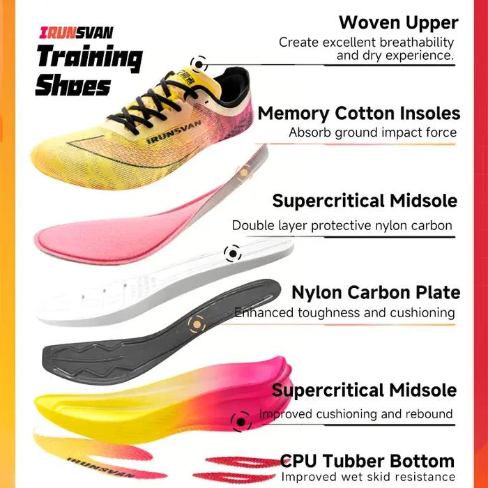 IRUNSVAN chaussures de Marathon professionnelles hommes Nylon fibre de carbone respirant Ultra léger