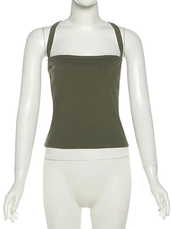 Sisterlinda col bas gilet femmes bandoulière croisée solide maigre Stretch Sexy minuit Hottie plage