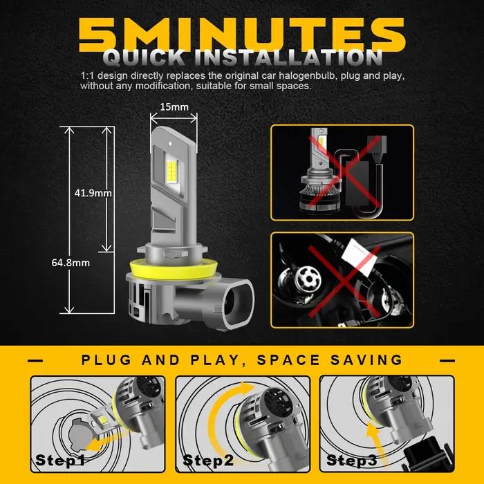 BMTxms-Ampoule de sauna turbo LED Canbus, lampe de sauna de voiture avec ventilateur, 20000Lm, 80W,