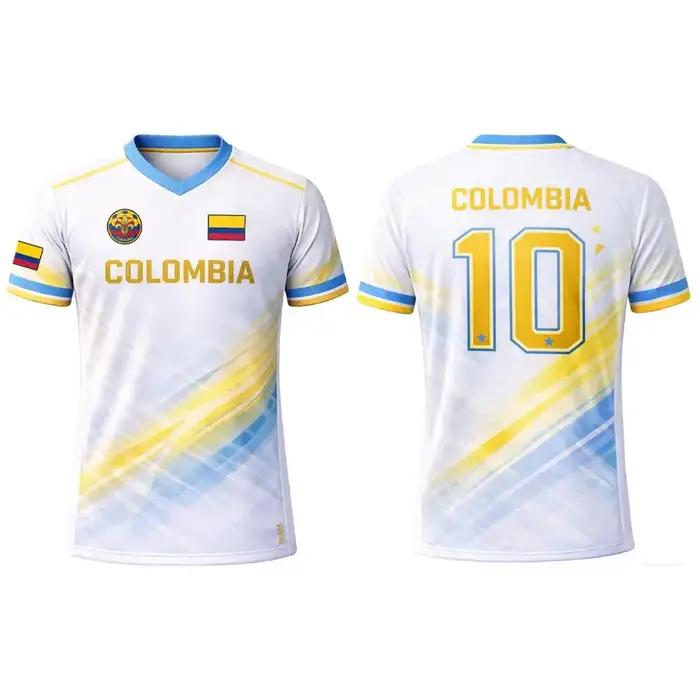 Maillot de football respirant à manches courtes imprimé en 3D avec drapeau de la Colombie, pour sports d'été en plein air, haut d'entraînement unisexe décontracté à col en V