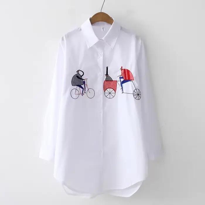Chemise blanche en coton à manches longues pour femmes