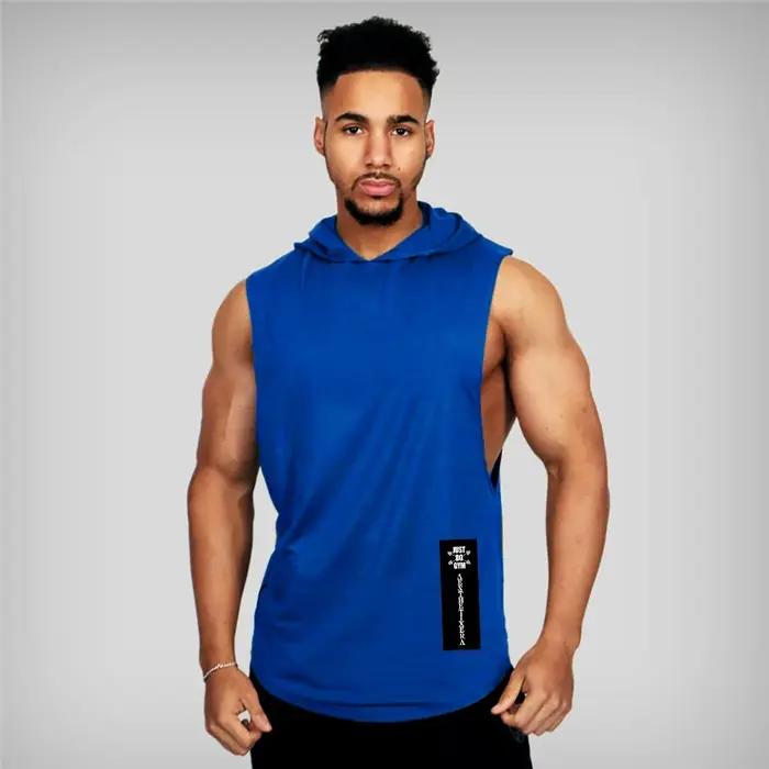 Vêtements de gymnastique à capuche été coton Fitness débardeurs côté ouvert hommes entraînement Muscles gilets