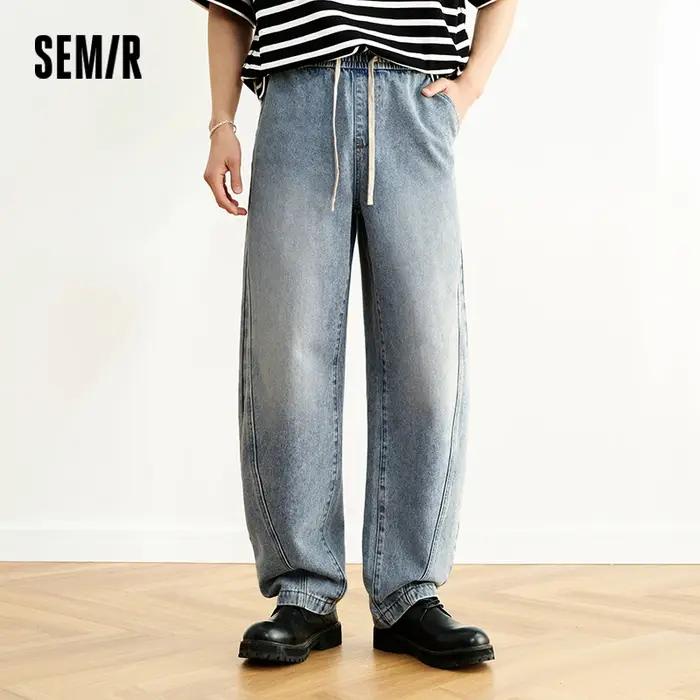 Semir jean hommes ample jambe droite américain ourlet incurvé 2025 nouveau été pantalons longs rétro