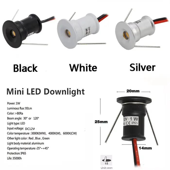 Mini Downlight LED 12V 1W Encastré Petit Spot Plafond Cuisine Chambre Escalier NikLed Projecteur ave