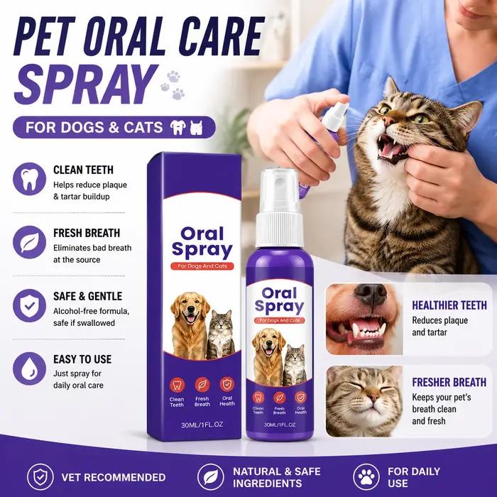 Spray buccal pour animaux de compagnie, pour chiens et chats, rafraîchisseur d'haleine dentaire, 30m