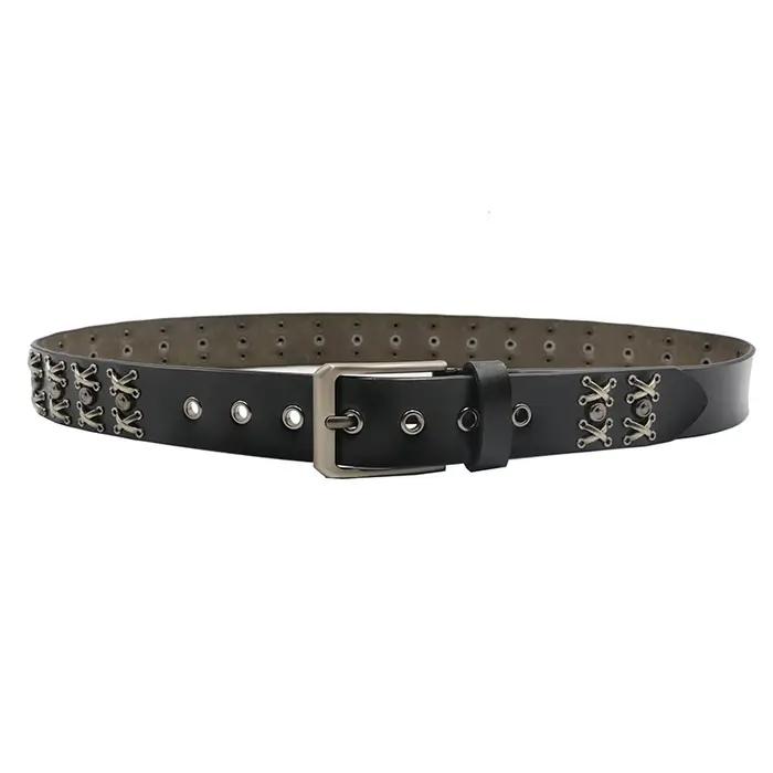Rivet en métal Cowboy Ceinture en cuir véritable peau de vache hommes Ceinture Punk Rivet jean ceint