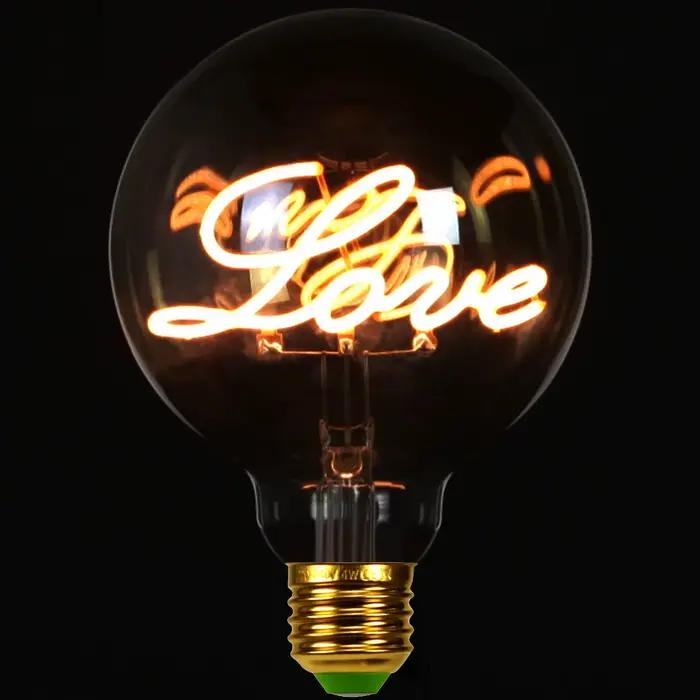 Ampoule Edison rétro à intensité variable E27, 220V, 110V, 4W, G95, lettre d'amour, décoration de ma