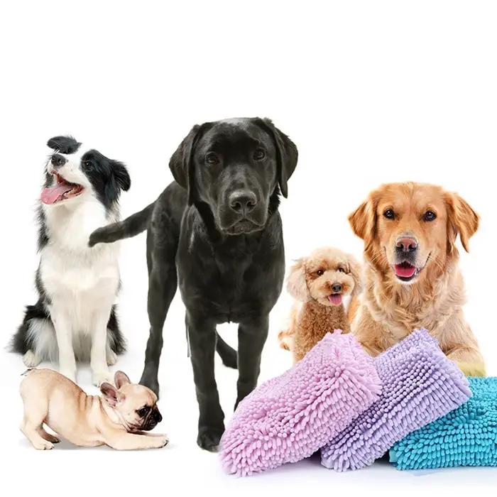 Serviette de bain douce pour animaux de compagnie, serviettes sèches en chenille, masseur de toilettage doux, absorbant, séchage rapide, petits, moyens et grands chiens et chats