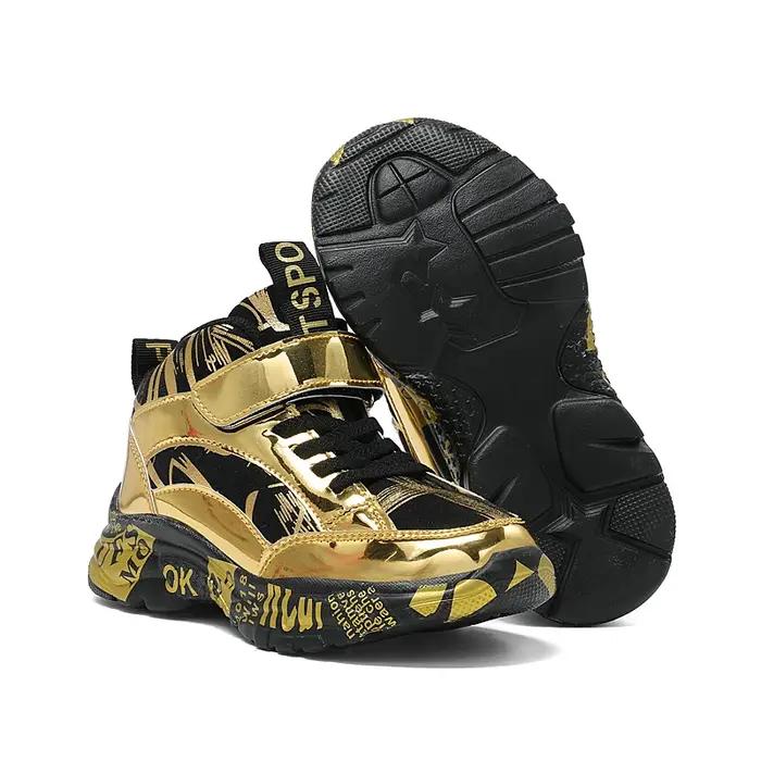 Nouveaux enfants espadrilles décontractées mode doré enfants chaussures basket-ball en cuir baskets