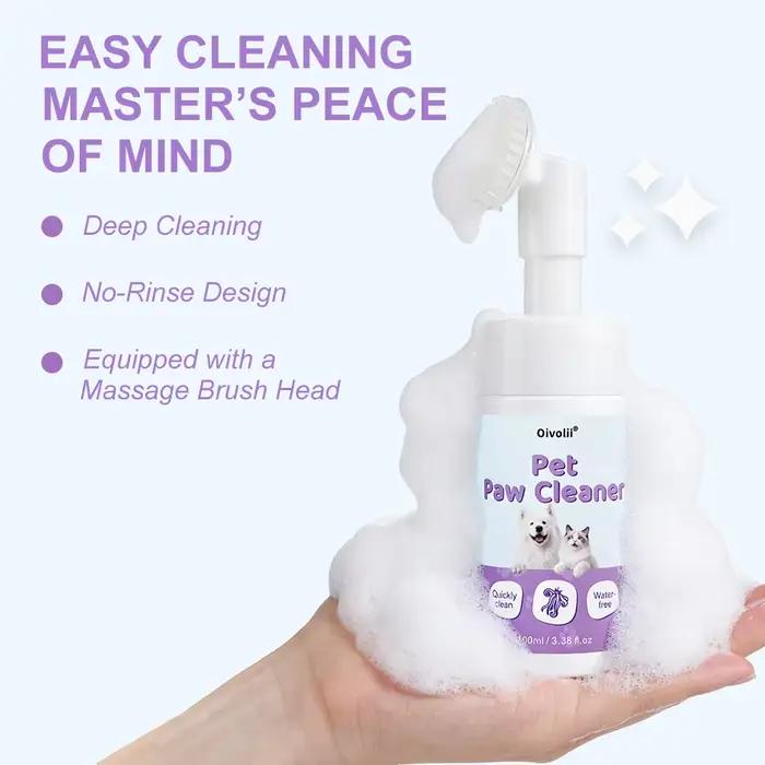 Nettoyant Moussant pour Pattes d'Animaux 100ml Sans Eau Sans Rinçage Chiens Chats Brosse en Silicone Intégrée Élimine