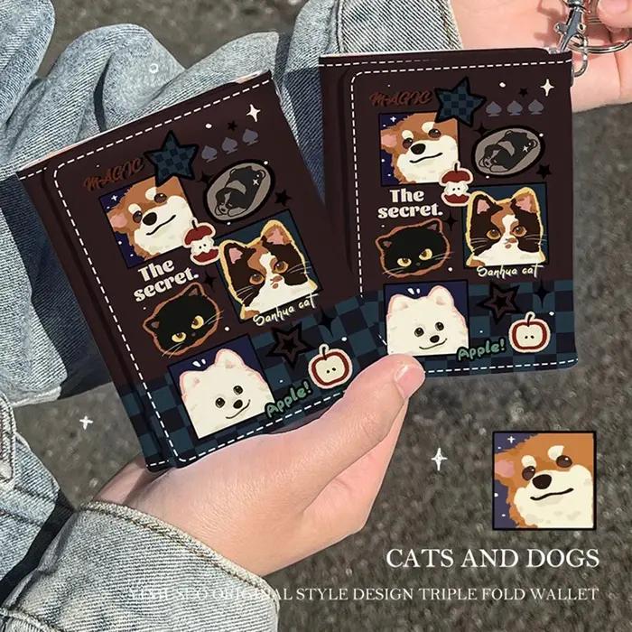 Portefeuille en cuir PU pour chat et chien, porte-cartes avec motif animal de compagnie mignon, fentes multi-cartes, sac à cartes avec boutons, porte-monnaie, cadeaux pour hommes occasions spéciales
